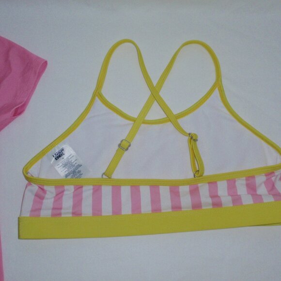 3pc Lands End Mix Match Pink Striped Lemons Bikini Rash Guard Swimsuit Set Sz 14 - Picture 5 of 16